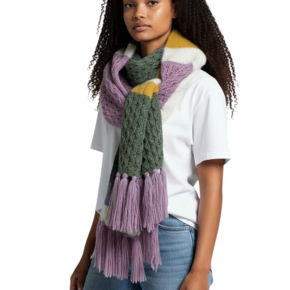 Multicolor large Knit Scarf/Wrap with Fringe SZ OS